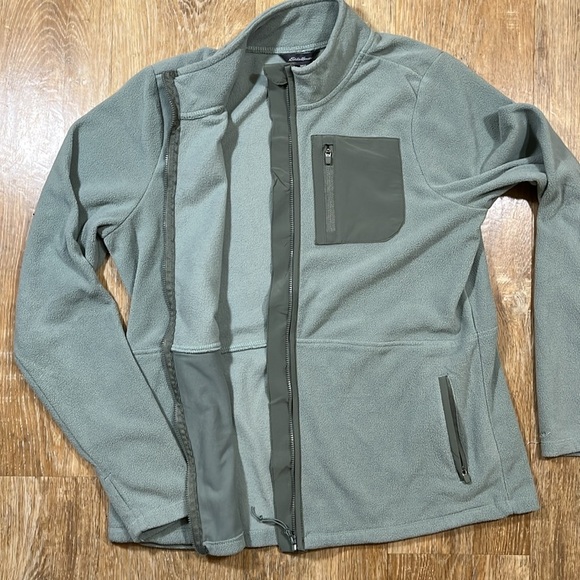 Eddie Bauer Fleece Jacket Full Zip Pockets Medium M Green EUC - Picture 6 of 12